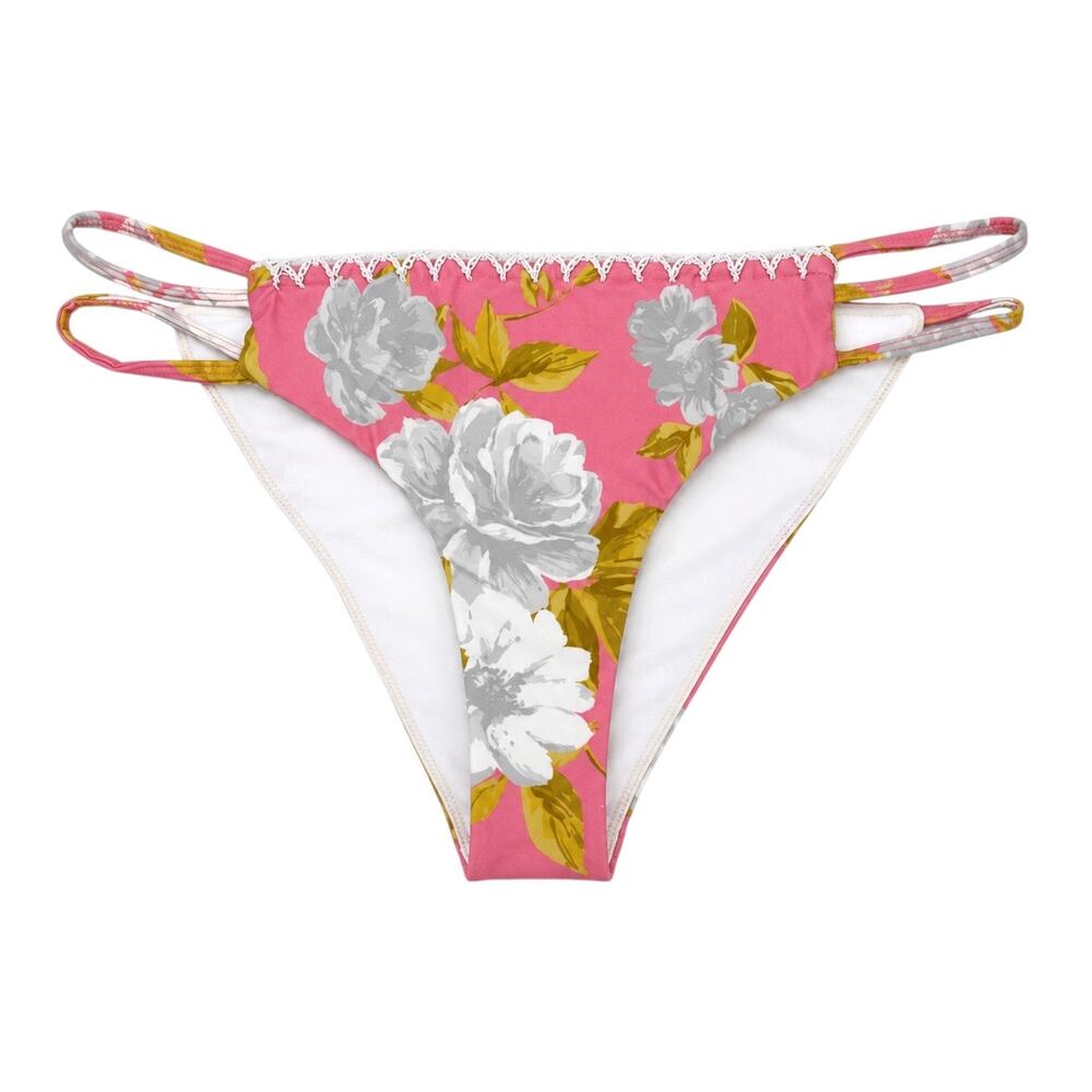 Tularosa Mateo Floral Swim Bikini Bottom Side Cutout Pink Size M - Picture 3 of 9